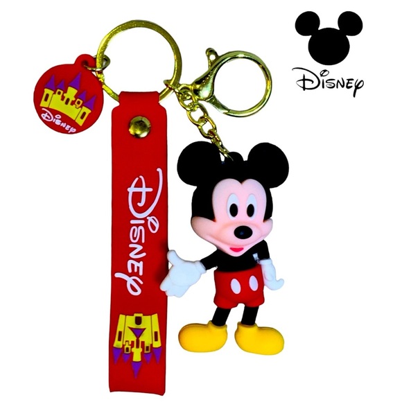Keychain Mickey Mouse Disney 3D Character Key Ring Wrist Lanyard Pendant Bag - Picture 1 of 16